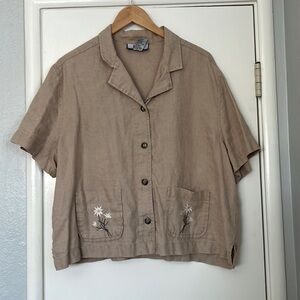 Vintage button down with embroidered flowers